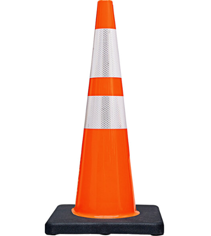Cortina DW Series Slim Line 28" Orange Traffic Cone with 7 lb. Base and Double Reflective Collars 03-500-51