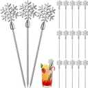 20 Pcs 4.29" Winter Snowflake Cocktail Picks Long Food Toothpicks Fruit Sticks Sandwich Appetizer Charcuterie Skewers Made of Metal for Winter Snow Xmas Dinner Decoration Party Supplies