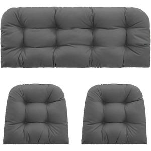 Outdoor Wicker Chair Cushions 3 Pieces for Patio Furniture, 1 Loveseat Cushion 44x22x4 and 2 U-Shaped Cushions 22x22x4, Indoor Outside Use, Fade-Resistant & Waterproof, Dark Gray