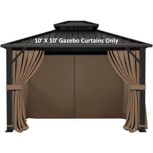 Gazebo Universal Replacement Privacy Curtain - Hugline 10' x 10' Outdoor Waterproof 4-Panels Gazebo Side Wall with Zipper (Curtain Only, Khaki)