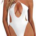 HYPERFIRE Women's Sexy Criss Cross Halter Bathing Suit Cut Out Backless Monokini Swimsuits One Piece (White)