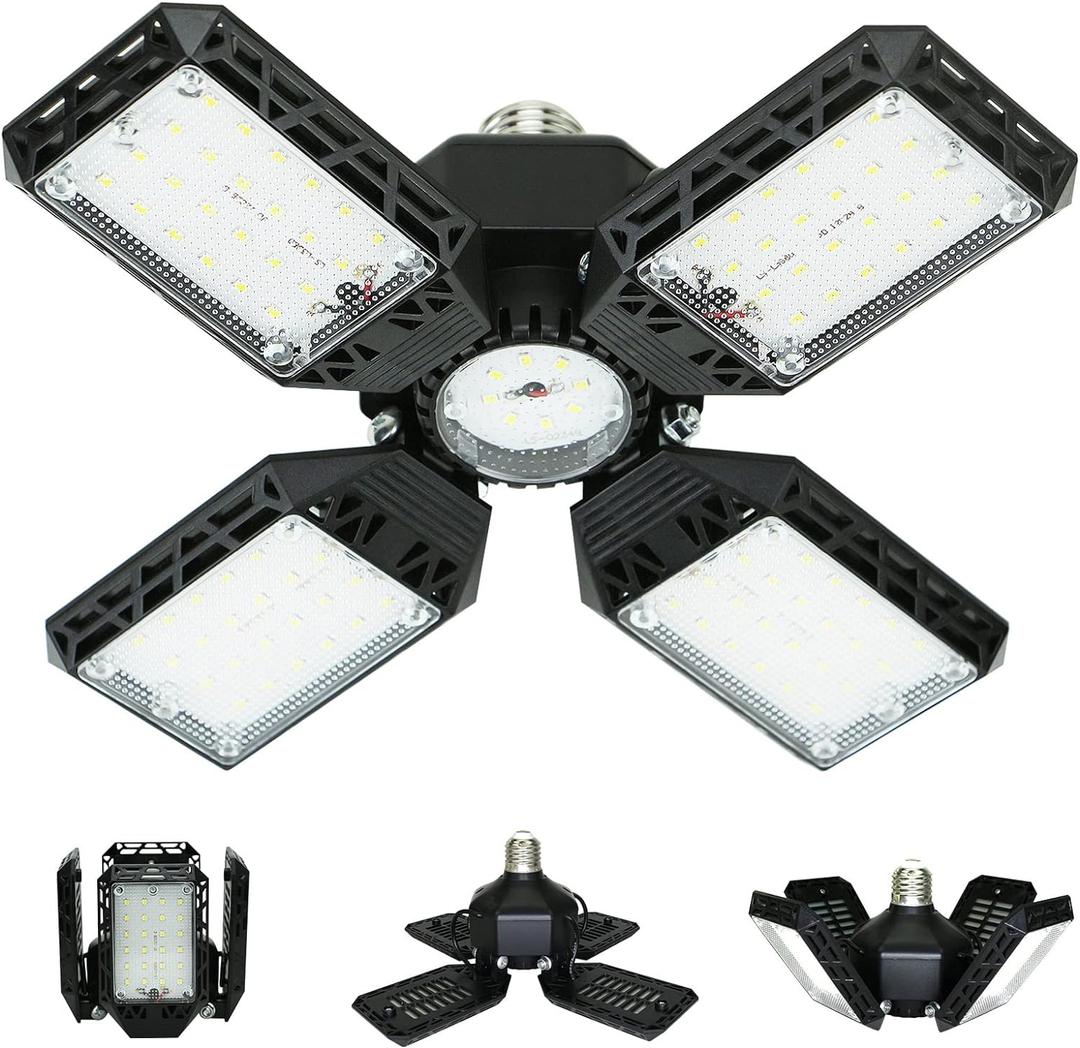 LED Garage Light,150W Deformable Garage Ceiling Lights,15000LM, 4 Adjustable Panels, E26/E27 Shop Lights for Basement, Barn, Workshop, High Bay Light