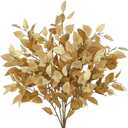 Artificial Fall Birch Leaves Stem - 6 Pcs Faux Autumn Greenery Long Stems 33.4" Tall Fake Plants with Branches Decorations for Thanksgiving Wedding Centerpieces Home Table Decor Floral Arrangements (Light Brown)