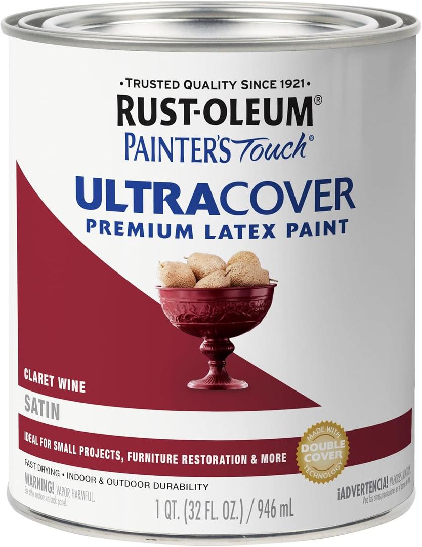 Rust-Oleum 240286 Painter's Touch Latex Paint, Satin Claret, 1 Quarts (Pack of 1)