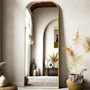 56x21 Inch Full Length Mirror - Large Floor Standing & Wall Mountable Full Body Mirror with Sturdy Aluminum Frame, Arched Top Design, Freestanding or Hanging for Bedroom, Living Room, Cloakroom,Gold (56"L x 21"W, Gold)