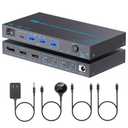 KVM Switch 3 Monitors 2 Laptops 4K@60Hz, USB C KVM Switcher with PD Charging Function for 2 Computer Share 3 Display-2 HDMI + 1 DP, No Driver Required