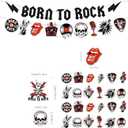 45Pcs Rock and Roll Party Decorations Include Born to Rock Banner-Backdrop-Guitar Balloons-Cake Topper-Cupcake Toppers for Music Themed Party Decorations