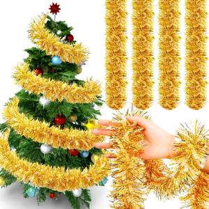 Dilunave 40 Feet Christmas Tinsel Garland Metallic Foil Twist Tinsel Garland Decoration for Christmas Tree, Wedding, Birthday and Party Hanging Decorations(Gold)