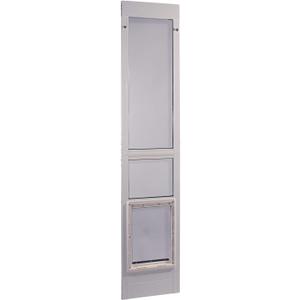 IDEAL PET PRODUCTS Since 1979 Ideal Pet Modular Aluminum Pet Patio Door with Single Pane Glass and Clear Flexible Flap. Fits up to 1 Aluminum Patio Track Width ONLY, Extra Large, White, Extra Large, 10.5" x 15" Flap Size