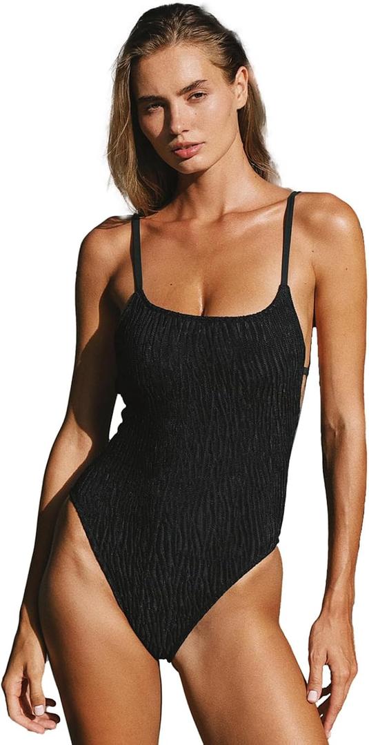 Womens Sexy One Piece Bathing Suits Tummy Control Scoop Neck Padded Swimsuit Open Back High Cut Slimming Swimwear (Medium, Black-Strappy Back) Womens Sexy One Piece Bathing Suits Tummy Control Scoop Neck Padded Swimsuit Open Back High Cut Slimming Swimwear (Medium, Black-Strappy Back)