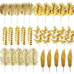 30PCS Artificial Plants Yellow Leaves Mixed Tropical Palm Leaf Fake Yellow Plant Bush Grass Fern Bushes Faux Shrubs Greenery for Party Wedding Decorations Beach Birthday Luau Party Decor