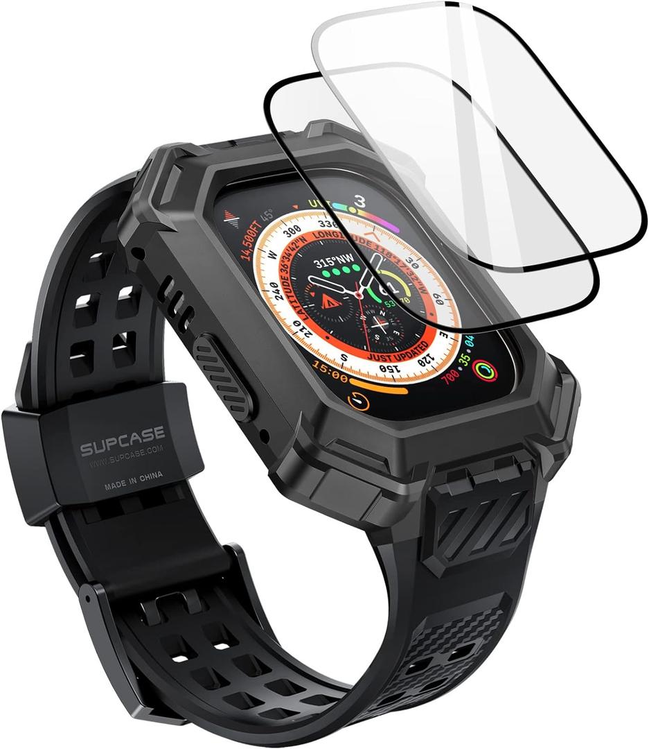 SUPCASE for Apple Watch Ultra Case with Band (Unicorn Beetle Pro XT), [2X Screen Protector] [Military-Grade Protection] Rugged Men Metal Cover with Adjustable Strap Band for iWatch Ultra 2/1, Black (Black)