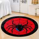 Nuanchu Spider Web Round Rug 25 x 25 Inches Washable Spider Web Carpet Circle Entryway Rugs Red and Black Cool Carpets Non Slip Mat for Bedrooms Bathroom Kitchen Floor Decoration(Classic)
