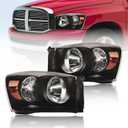 for 2006-2008 Dodge Ram 1500 2500 3500 Headlights Assembly Compatible 2007 2009 with Halogen Headlamps Amber Reflector Black Housing