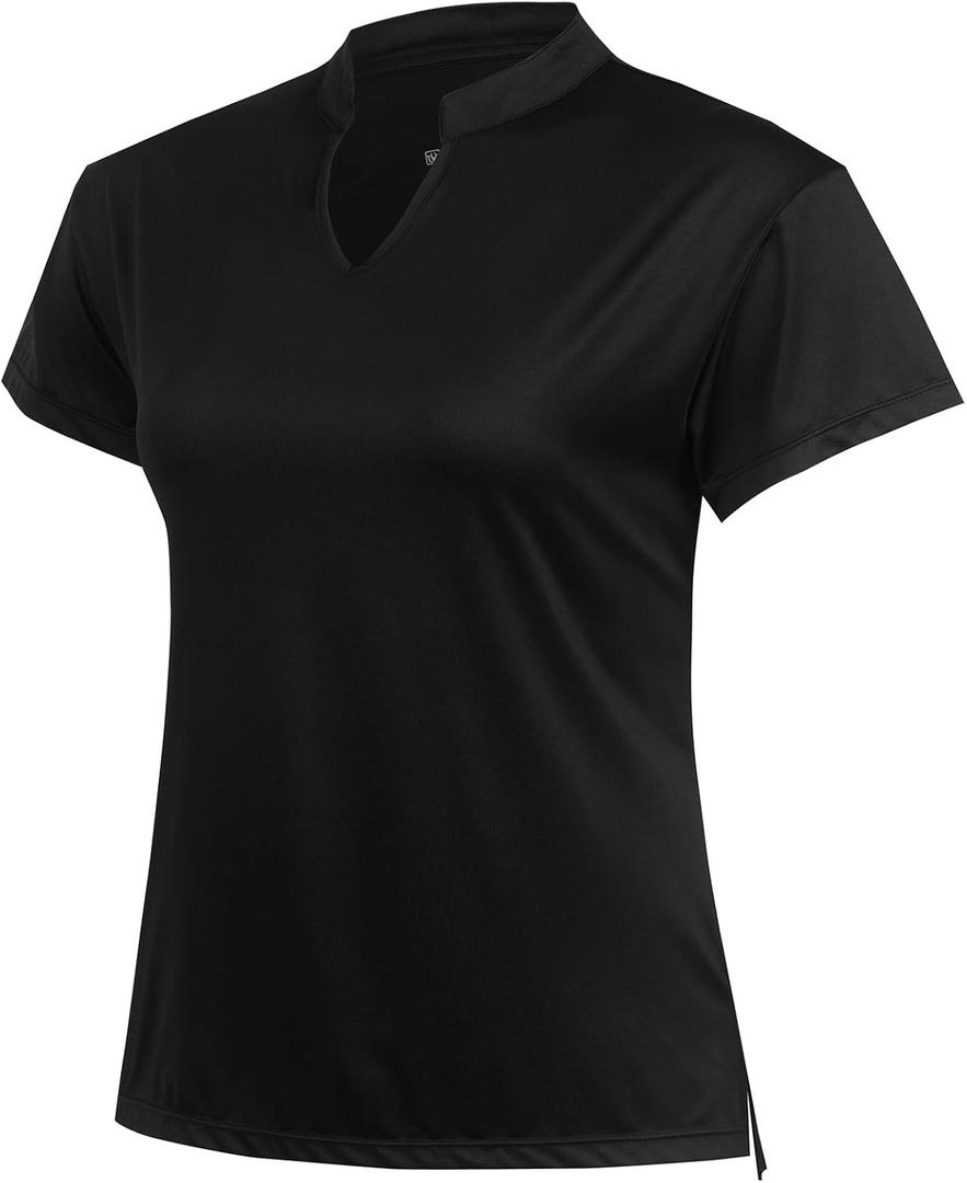 Women Golf Tennis Shirts,Athletic Women T-Shirts V-Neck Tops Short Sleeve Collarless Shirts (L)
