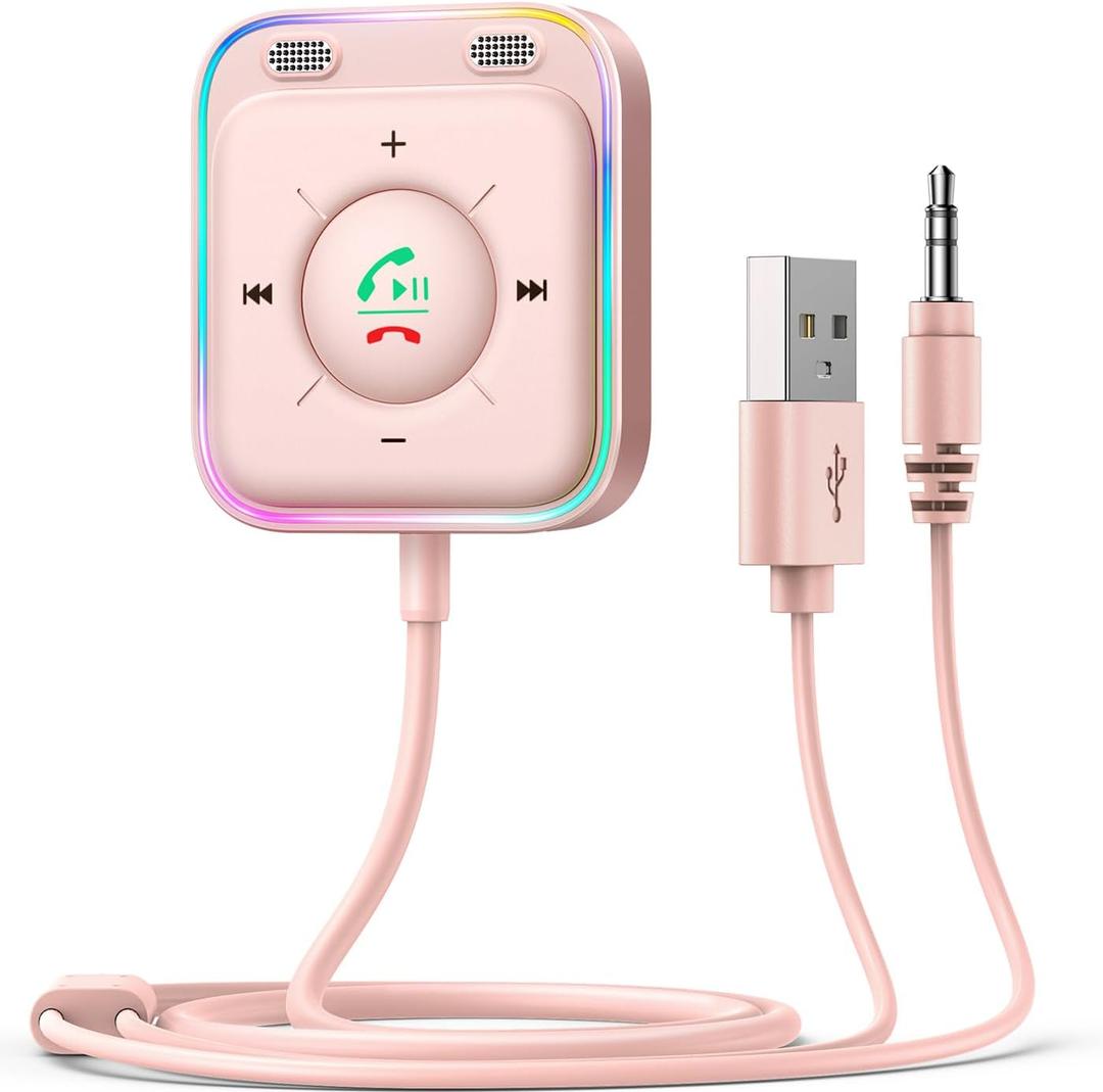 Bluetooth 5.4 Car AUX Adapter Car Accessories Gift for Women Men, Travel Essentials, Truck Accessories, for iPhone 17 Pro Max Air 16 15 14 13, Pink