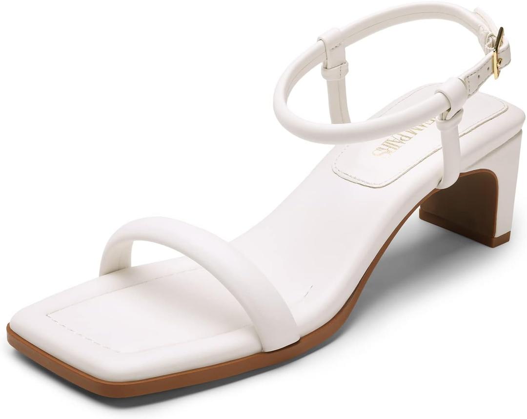 DREAM PAIRS Womens Heels Open Toe Ankle Strap Square Cute Wedding Party Sandal Comfort Dress Shoes Hera (8.5, White)