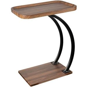 ALPOME C Shaped 2tier Large Tray Wood top Heavy Duty Side end Table Large TV Tray for Couch Sofa Double Bent Tubes 2