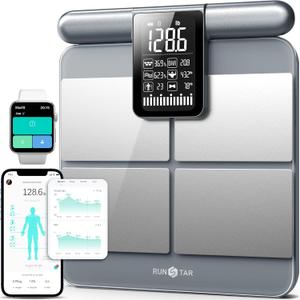 Runstar Scale for Body Weight and Fat Percentage, 8-Electrodes Precision Digital Smart Scale for BMI 22 Body Composition Measurement, Silver Bathroom Smart Scales with Large Display FSA HSA Eligible