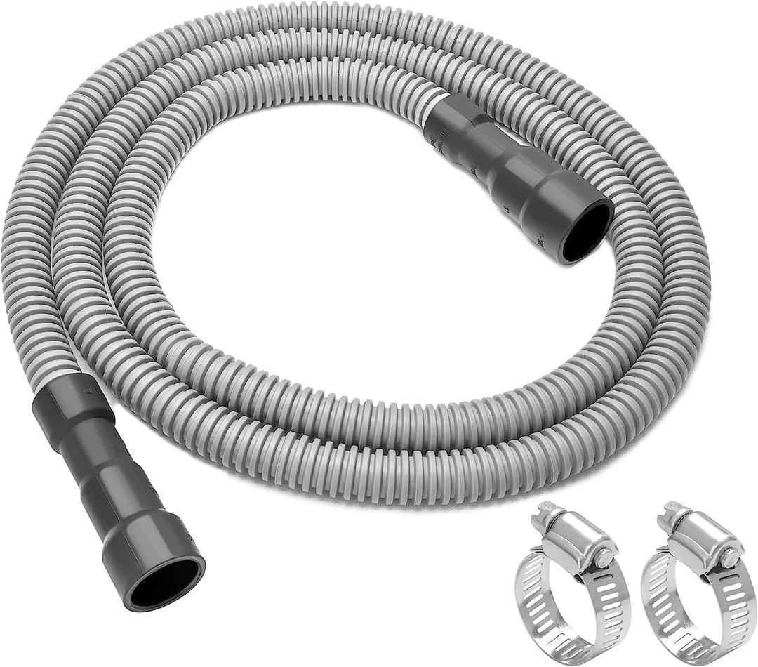 MyLifeUNIT Universal Dishwasher Drain Hose, 10 Ft Dishwasher Discharge Hose Extension, Corrugated and Flexible Dishwasher Hose Drain Replacement with 2 Clamps, Fits 11/16",1" and 1-1/8"