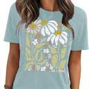 jusgai Women's Vintage Flowers Tshirts Floral Graphic Tees Wildflowers Shirts Summer Vacation Casual Short Sleeve Tops (XXL)