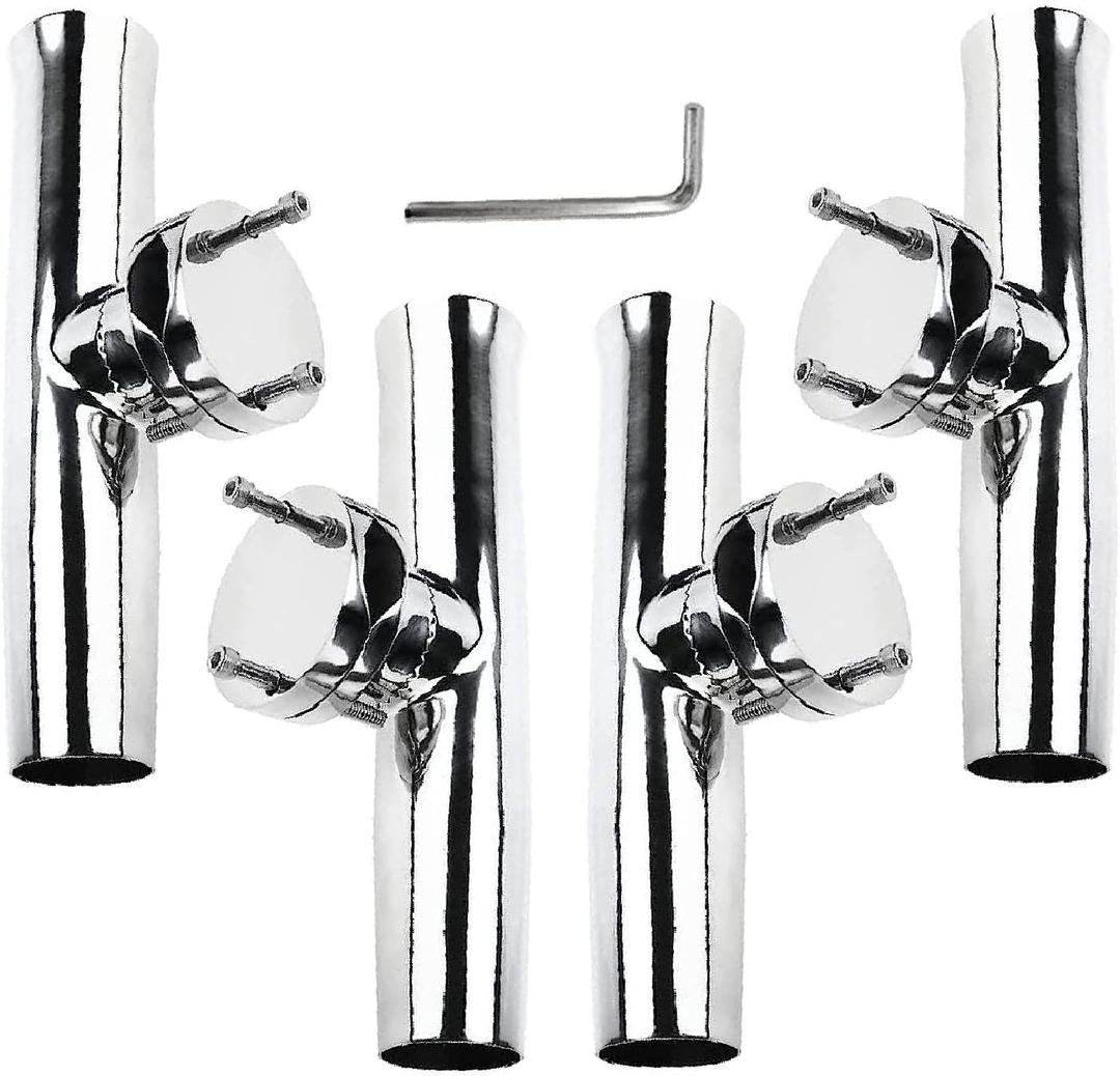 NovelBee 4-Pack Boat Fishing Rod Holder,Stainless Clamp on Fishing Rod Pole Holder for Rails 1-1/4" to 2" ( Tournament Style )