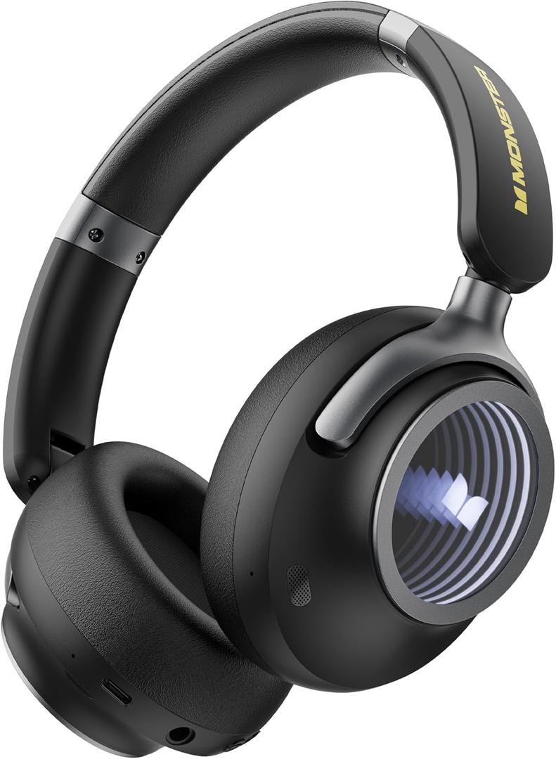 Monster Persona 4th ANC Active Noise Canceling Headphones, Wireless Bluetooth Over-Ear Headphones with 3 EQ Modes, and 70H Playtime, Bluetooth 6.0, Deep Bass, Foldable Comfort Design for Travel, Black