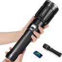 Brightest Flashlight 35000 Lumens, Most Powerful Flashlight with 28000mAh Battery, Super Bright Tactical Flash Light with Adjustable Zoom, USB Outpot, Shoulder Strap for Outdoor, Camping, Emergency