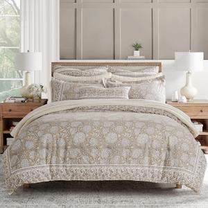 Levtex Home Adare Taupe Reversible King/Cal King Comforter Set (106x94in) with 2 Pillowcases (36x20in) - Floral Bedding - Taupe White - 100% Cotton King Size Comforter Set - Soft, Pre-Washed