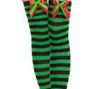 Holiday Hero Christmas Knee-High Socks, one pair, fits size 4-10, Sexy Stockings, Holiday Socks, Christmas Socks (Large, Black & Green Stripes)