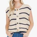 Hixiaohe Womens Sweater Vest Striped Crochet Knit Vest Tops Sleeveless Sweaters Trendy Button Down Tank Tops with Pockets, L