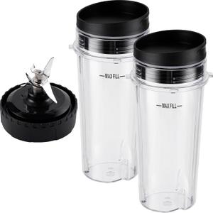 Equust 5-piece Blender Cups Replacement for Ninja Single Serve 16oz Cups with Sip & Seal Lids, 6 Fins Extractor Blade Compatible with Ninja Blenders Pro BL660 BL663 BL663CO BL665Q BL740 BL770