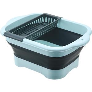 2.77 Gallon (10.5L) Collapsible Dish Basin with Drain Plug, Outdoor Multiuse Foldable Sink Tub, Dishpan, Wash Basin, Portable Kitchen Storage Tray for Camping, RV, Beverage Bucket (Green)