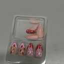 Valentines Press on Nails Short Almond MABKJLF French Tip Fake Nails Pink & Red False Nails with Designs Heart Strawberry Glossy Glue on Nails Sweet Acrylic Nails for Women Girls 24 Pcs