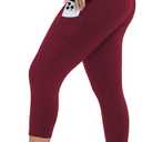Plus Size High Waist Capri Leggings with Pockets for Women Tummy Control Yoga Crop Pants for Summer Workout Athletic (5X-Large, Burgundy)