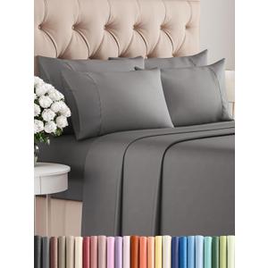 Cal King 6 Piece Sheet Set - Comfy Breathable & Cooling - Ultra Soft Hotel Luxury Bedding Set w/ 8-16 Inch Deep Pockets - 1 Flat & 1 Fitted Sheet & 4 Pillowcases - Wrinkle Free & Easy Care - Dark Grey