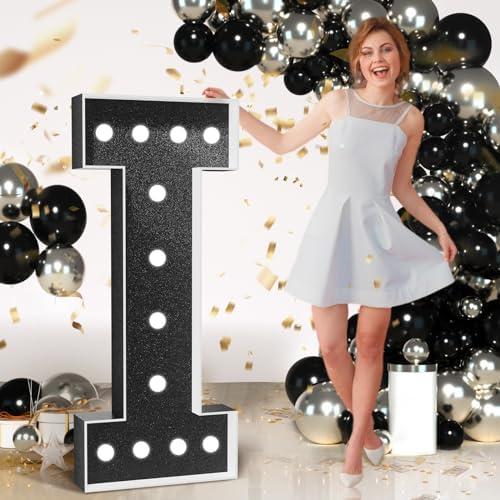 Marquee Letters Black Birthday Decorations: Large 4 Feet Tall Light Up Letters for Party Decor Baby Shower Big Foam Cardboard Letter I