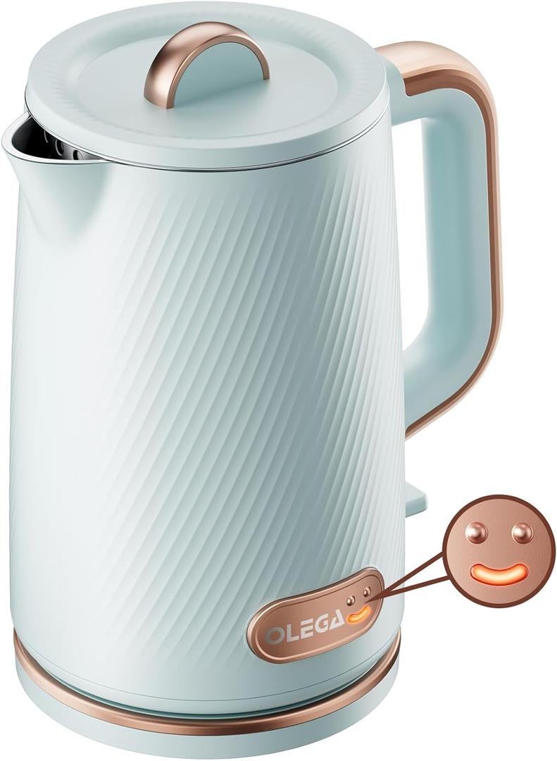 OLEGA Electric Tea Kettle: 1200W Fast Boil Electric Water Kettles 1.5L | Double Wall Stainless Steel Tea Kettle, Auto Shut-Off, BPA-Free Hot Water Boiler Teapot for Coffee & Tea -Light Blue
