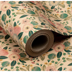 RUSPEPA Kraft Wrapping Paper Roll - Colorful Flowers and Plants Pattern - 30 Inches x 100 Feet
