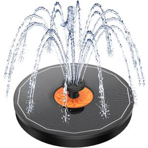 Solar Fountain Orange Flower Glass, 3.5W Bird Bath Pump With 4 Fixed Rods & 7 Nozzles for Garden, Outdoor, Pond - Black Panel