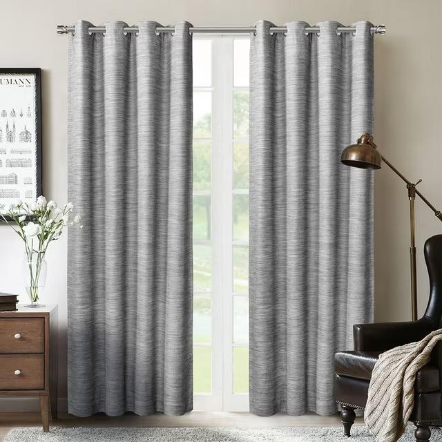 SUN+BLK Plimpton Textured Blackout Curtain Panel Pair with Grommets, Gray, 52"x84"