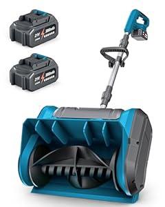 DEGGE Electric Cordless Snow Shovel, 2X 3.0Ah/ 21V/ 12-Inch Battery Snow Blower with Directional Plate & Adjustable Front Handle, Snow Removal for Driveway Sidewalk, Steps, Patio (Charger Included)