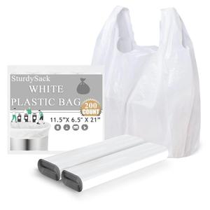 Plastic Bags, (11.5x 6.5" x 21)(200Pack) White Plastic Shopping Bags with Handles for Small Business Grocery T Shirt Bag Reusable and Disposable, in Bulk