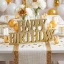 Novabright Glitter Champagne Gold Happy Birthday Sign Centerpieces for Table Birthday Party Decorations for Women Bday Birthdays Themed Celebration Party Supplies