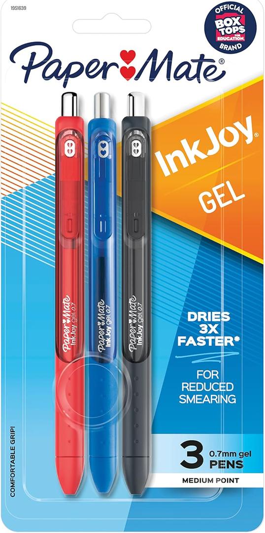 Paper Mate InkJoy Gel Pens, Medium Point, Assorted Colors, 3 Count