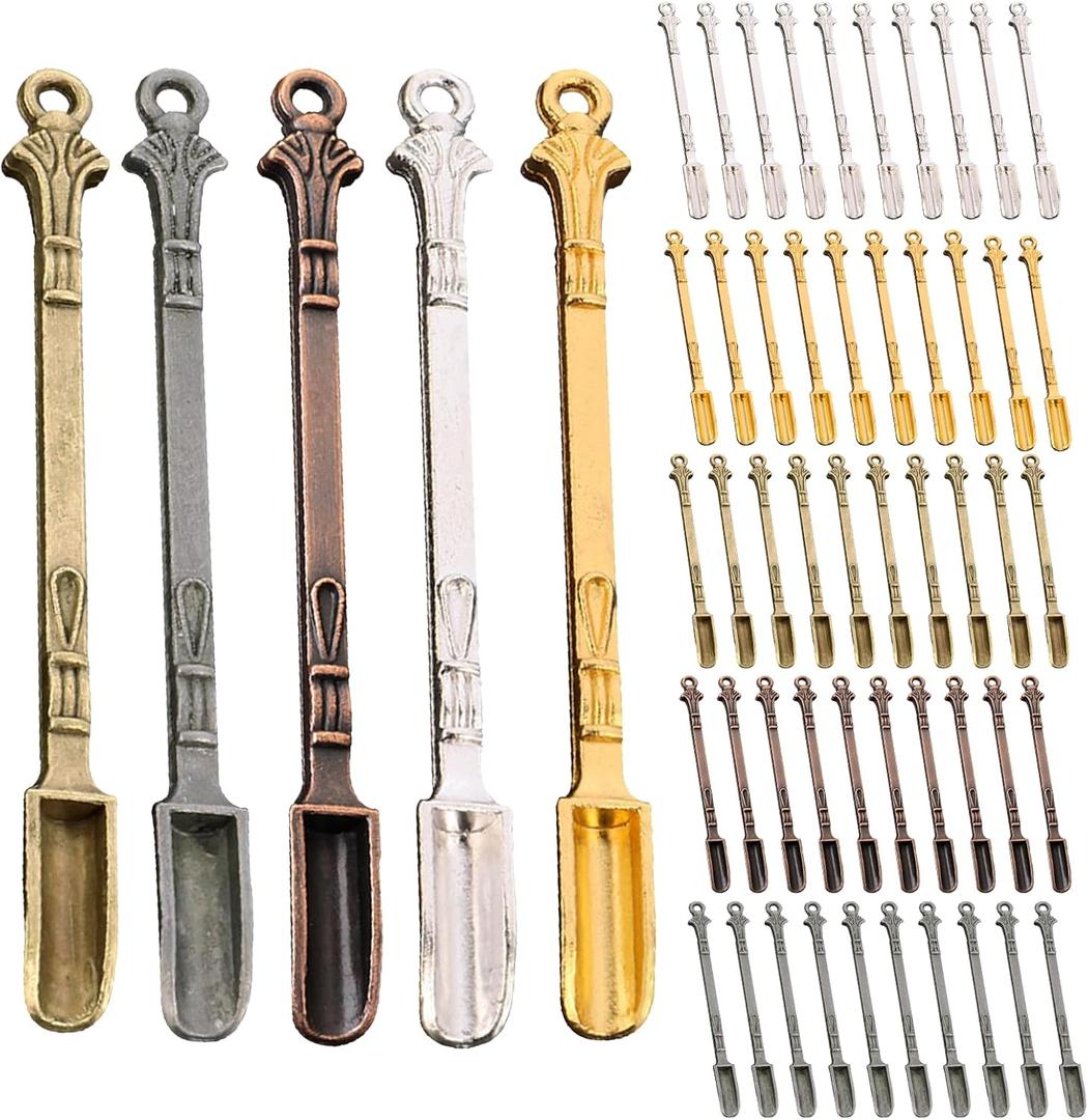50 Pcs Mini Spoons Metal Shovel Spoon Set Multicolor Mini Shovel Home Supplies for Cooking Baking and Medicine Ideal for Pendants Necklace Crafting and More
