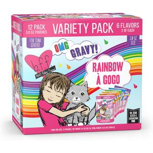 Weruva B.F.F. OMG - Best Feline Friend Oh My Gravy!, Rainbow A Gogo Variety Pack! Cat Food, 3oz Pouch (Pack of 12) (0.08 Ounce (Pack of 12))