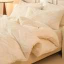 Tufted Boho Comforter Set King - White Fluffy Sherpa Bedding Set, Soft Fuzzy Jacquard Quilt Set, 3 Pieces Cozy Bed Set Warm Comforter for Winter(104"X90")