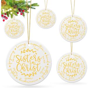 Syhood 5 Pcs Sisters in Christ Ornaments Bulk Women Christmas Christian Hanging Ornaments Bulk Round Ceramic Christmas Trees Hanging Gifts for Xmas Church Sisters Friends