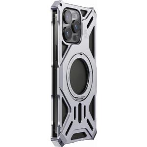 LOVE MEI Aluminum Metal Case Compatible with iPhone 16 Pro Max, Military Metal Frame Bumper Shockproof Case [Compatible with MagSafe] with 360 Rotatable Stand (Silver)